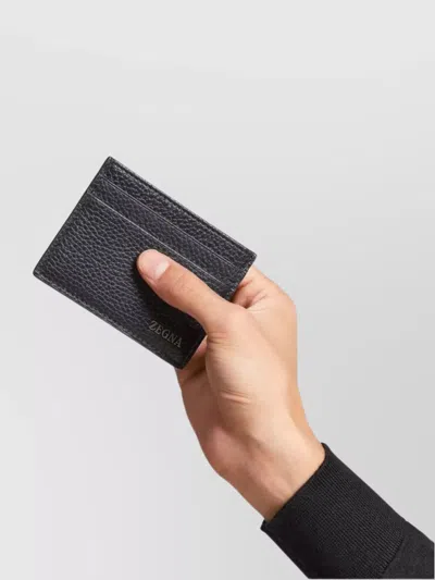 Zegna Textured Card Holder For Daily Use In Black