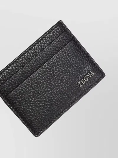 Zegna Textured Card Holder For Daily Use In Black