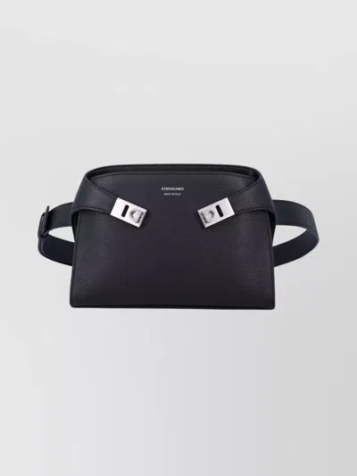 Ferragamo Leather Belt Bag Adjustable Strap In Black
