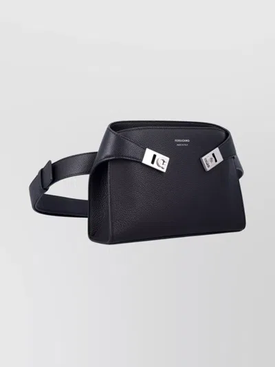 Ferragamo Leather Belt Bag Adjustable Strap In Black