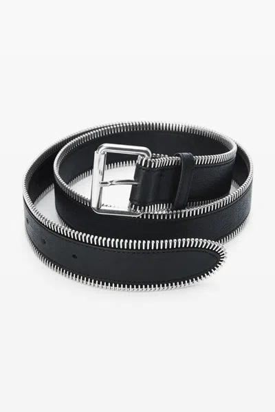 Alexander Wang Thin Zipper Belt In Crinkle Leather In Multi