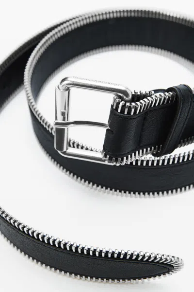 Alexander Wang Thin Zipper Belt In Crinkle Leather In Multi