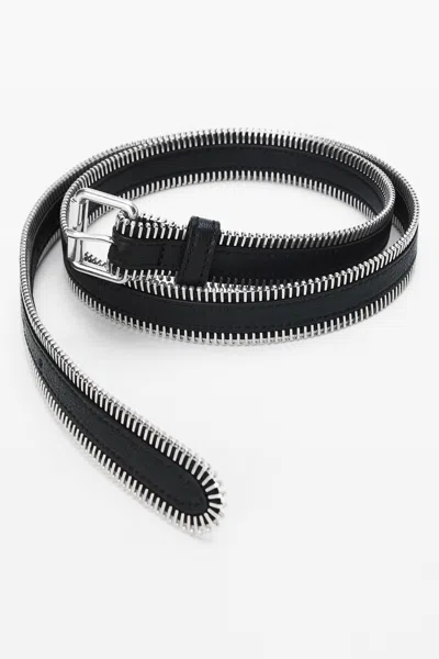 Alexander Wang Thin Zipper Belt In Crinkle Leather In Multi
