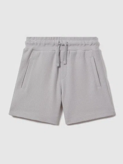 Reiss Silver Junior Textured Cotton Drawstring Shorts In Gray