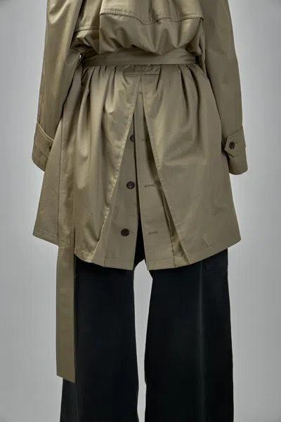 Balenciaga Draped Neck Midi Trench In Green