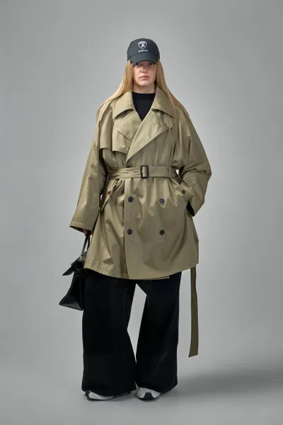 Balenciaga Draped Neck Midi Trench In Green