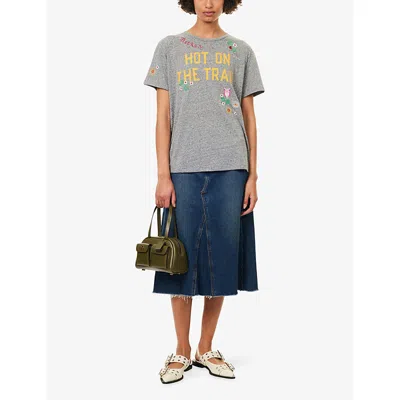 Mother Womens Hot On The Trail The Rowdy Embroidered Woven T-shirt In Gray