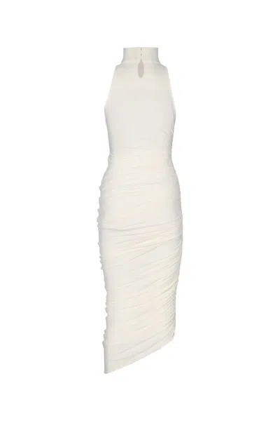 Jacquemus Asymmetric Hem Sleeveless High Neck Dress In White