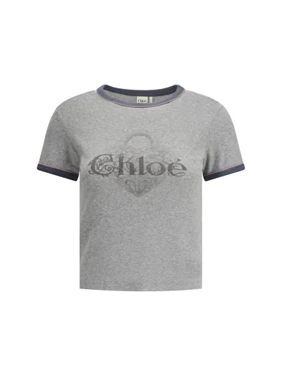 Chloé Baby Fit T-shirt With Logo In Cotton Jersey In Gray