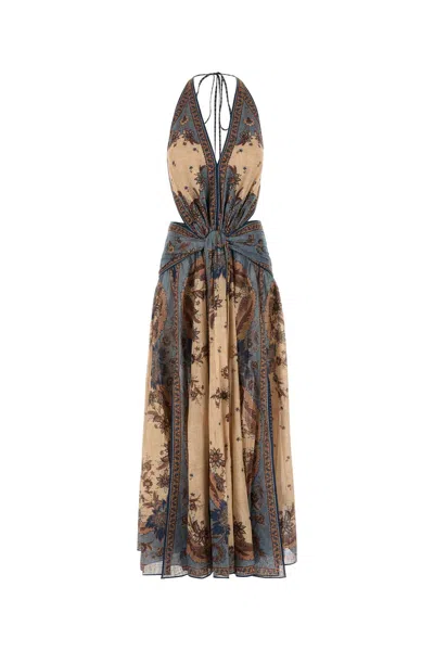 Zimmermann The Ascension Plunge Halter Cotton Long Dress In Gray