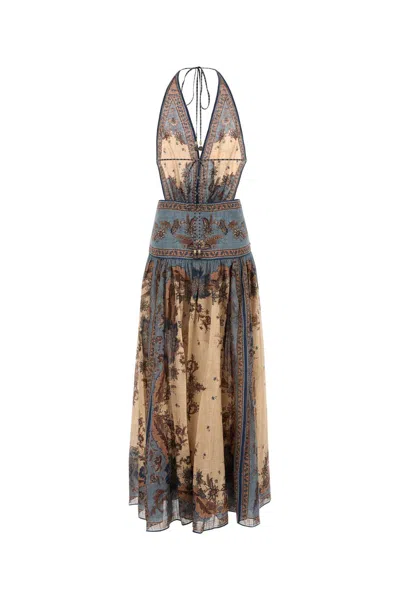 Zimmermann The Ascension Plunge Halter Cotton Long Dress In Gray