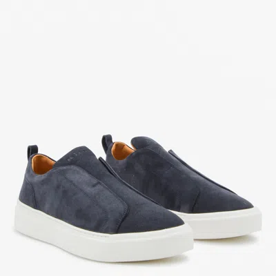 Kiton Casual Low Top Sneakers With Contrast Sole In Blue