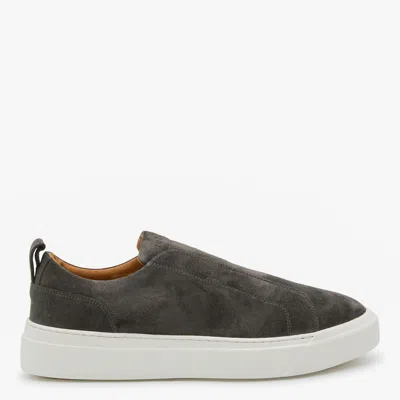 Kiton Suede Low Top Sneakers With Pull Tab In Gray