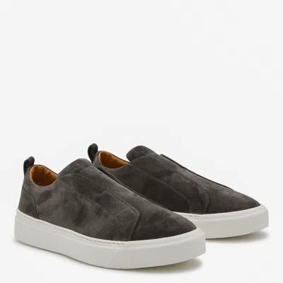 Kiton Suede Low Top Sneakers With Pull Tab In Gray