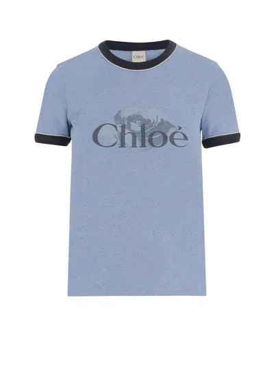 Chloé Chloè Logo Cotton T Shirt In Blue