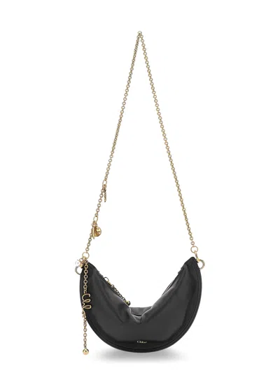 Chloé Women Black Shoulder Bag With Chain Shoulder Strap And Half Moon Design In Leather Woman In Black