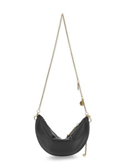 Chloé Women Black Shoulder Bag With Chain Shoulder Strap And Half Moon Design In Leather Woman In Black