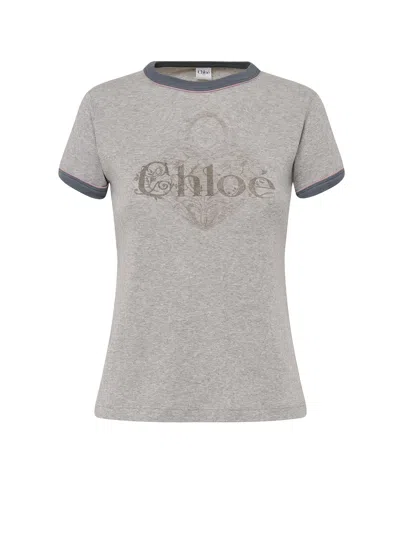 Chloé Baby Fit T-shirt With Logo In Cotton Jersey In Gray