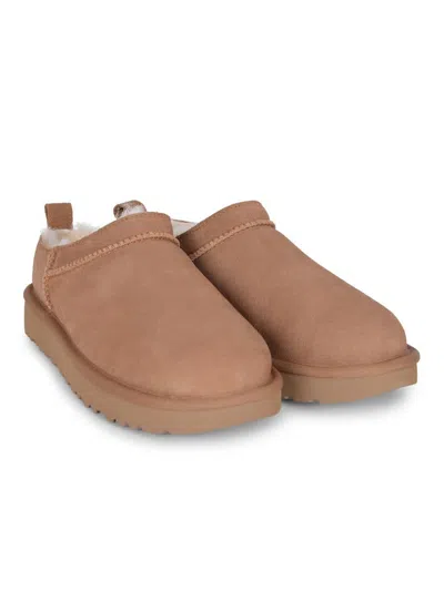 Ugg Classic Micro Beige Ankle Boots With Logo Embossed In Suede Woman In Brown