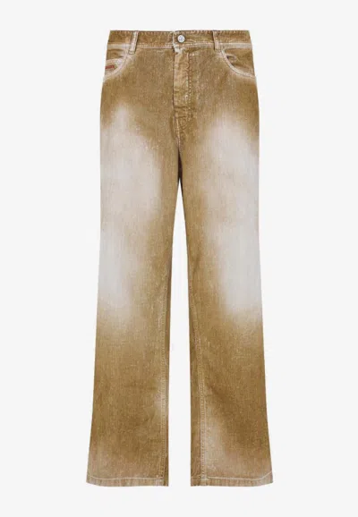 Marni Cotton Straight Leg Jeans With Adjustable Strap In Brown