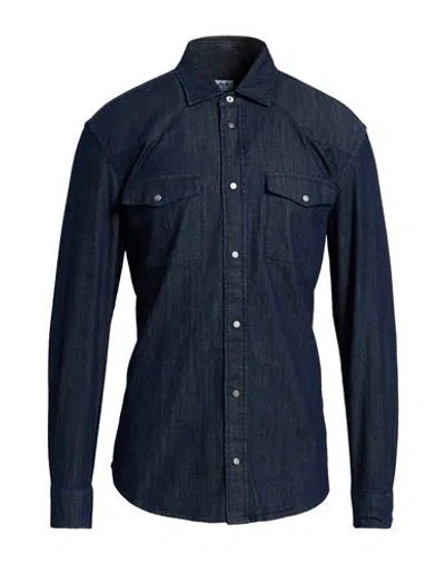 Dondup Man Denim Shirt Blue Size M Cotton, Elastane In Blue