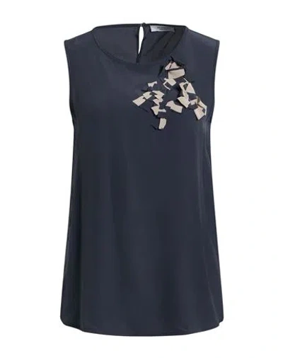 Peserico Woman Top Midnight Blue Size 6 Silk In Blue