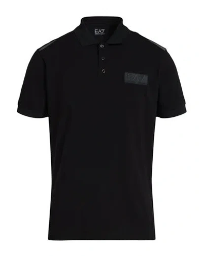 Ea7 Man Polo Shirt Black Size Xxl Cotton, Polyester, Elastane In Black