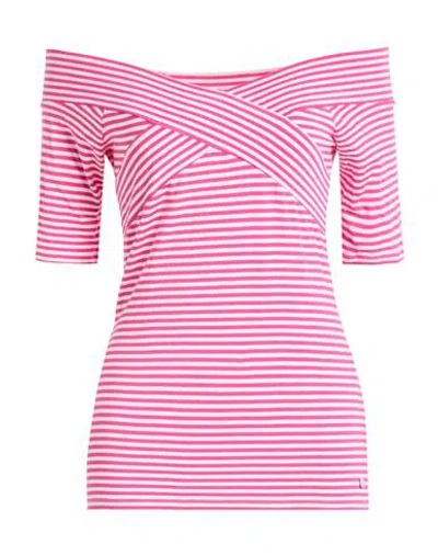 Guess Woman T-shirt Magenta Size L Viscose, Elastane In Pink