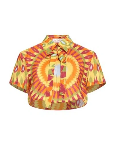 Valentino Garavani Woman Shirt Orange Size 10 Silk, Cotton In Multi