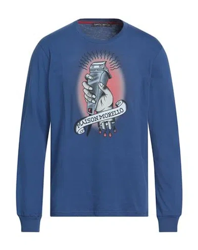 Frankie Morello Man T-shirt Blue Size L Cotton In Blue