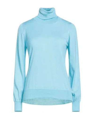 Drumohr Woman Turtleneck Sky Blue Size L Cashmere, Merino Wool, Silk In Blue