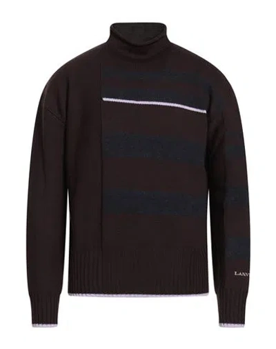 Lanvin Man Turtleneck Dark Brown Size L Virgin Wool, Alpaca Wool, Cotton, Polyamide In Brown
