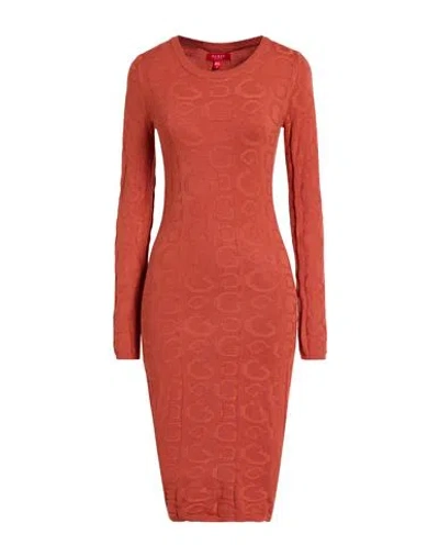 Guess Woman Midi Dress Rust Size S Viscose, Polyamide In Red