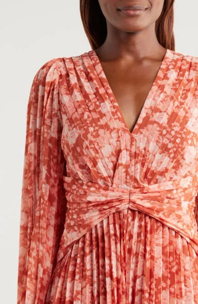 Chelsea28 Pleated Long Sleeve Chiffon Dress In Red