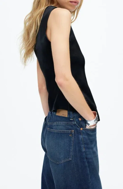 Madewell Button Front Satin Vest Top In Black