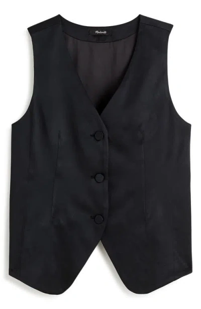 Madewell Button Front Satin Vest Top In Black