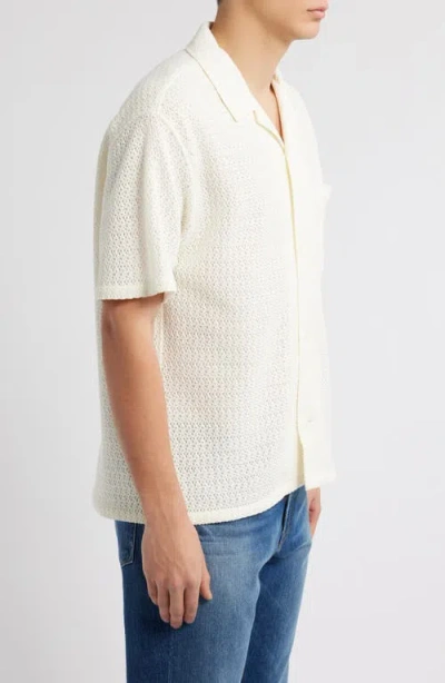 Frame Open Weave Short Sleeve Shirt Cream In White