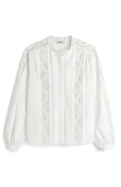 Madewell Lace-inset Pintucked Button-up Top In White
