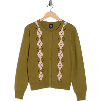 Bobeau Argyle Button Front Cardigan In Green