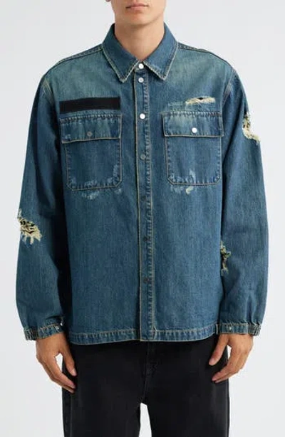 Helmut Lang Distressed Chest Pocket Long Sleeve Jacket In Blue