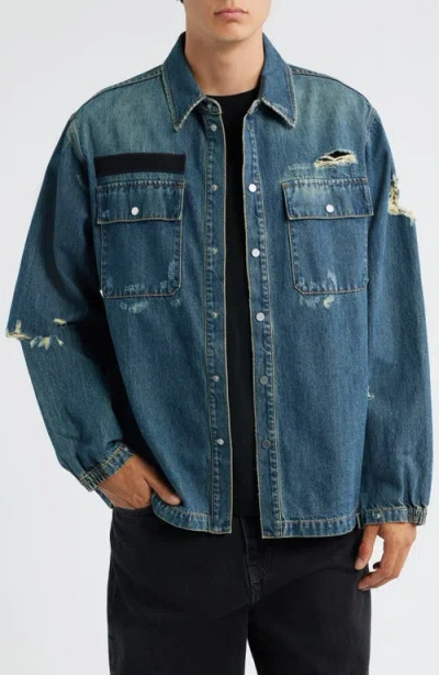 Helmut Lang Distressed Chest Pocket Long Sleeve Jacket In Blue