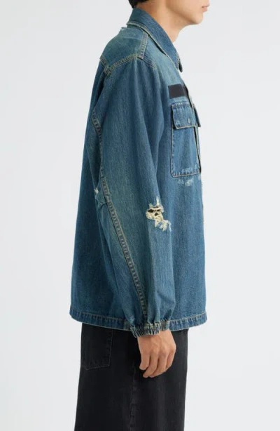 Helmut Lang Distressed Chest Pocket Long Sleeve Jacket In Blue