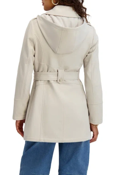Kensie Hooded Double Breasted Soft Shell Jacket In White