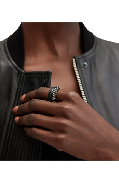 Allsaints Set Of 2 Pavé Crystal Band Rings In Black
