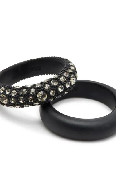 Allsaints Set Of 2 Pavé Crystal Band Rings In Black
