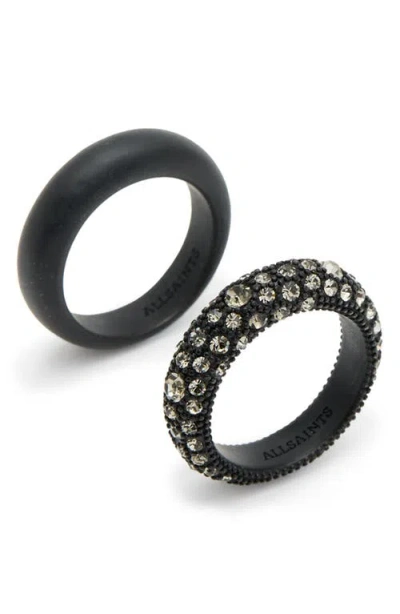 Allsaints Set Of 2 Pavé Crystal Band Rings In Black