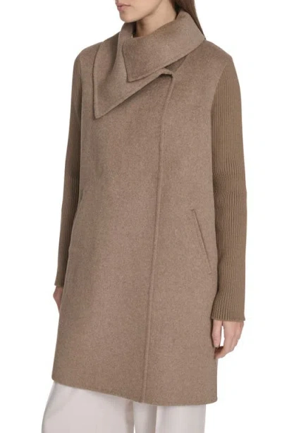 Kenneth Cole New York Asymmetric Collar Wool Blend Cloat In Brown