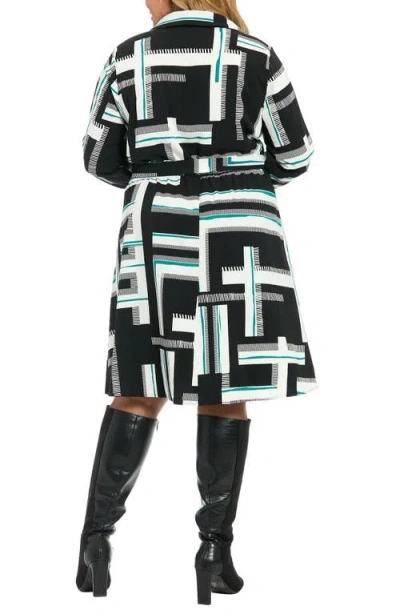 London Times Geo Print Long Sleeve Shirtdress In Multi