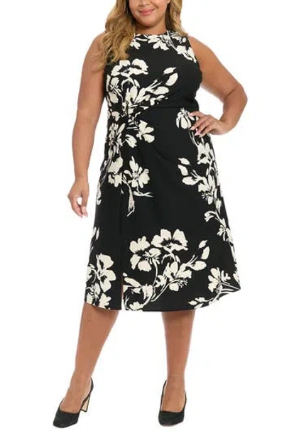 London Times Plus Size Floral Print Sleeveless Midi Dress In Multi