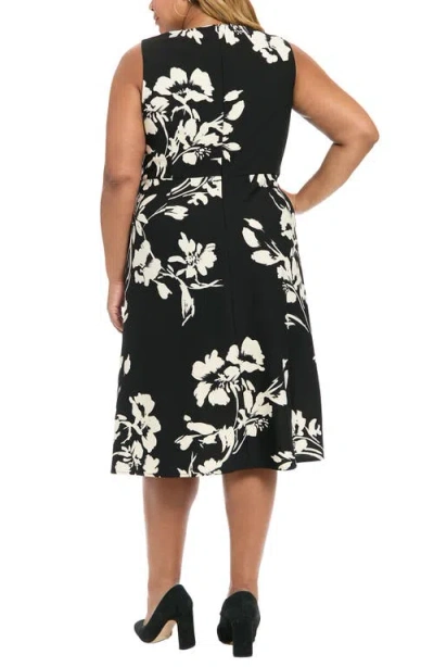 London Times Plus Size Floral Print Sleeveless Midi Dress In Multi